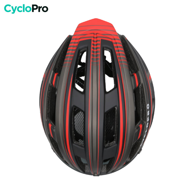 casque velo avec visiere noir et rouge haut