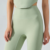 legging fitness taille haute femme vert pale 3