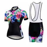 tenue cyclisme femme black flowers bretelles