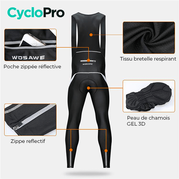 COLLANT CYCLISTE LISERE BLANC - AUTOMNE - HOMME Cuissard long pour cycliste homme CycloPro 