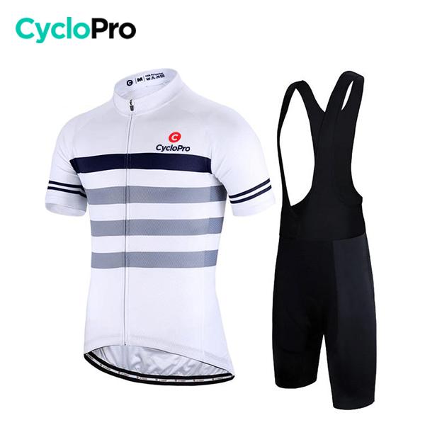 Tenue de Cyclisme - Racing+ - DESTOCKAGE Tenue de cyclisme été Cyclo Pro Blanche - Rayure Noire XS 