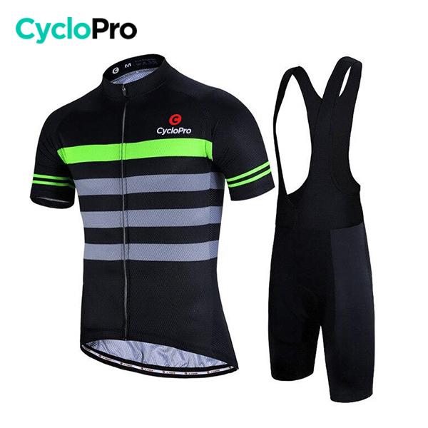 Tenue de Cyclisme - Racing+ - DESTOCKAGE Tenue de cyclisme été Cyclo Pro Noire - Rayure verte XS 